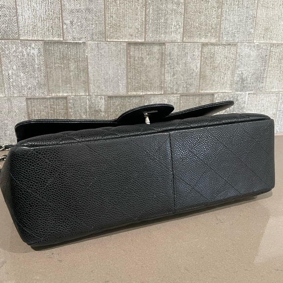 SOLD CHANEL Classic Black Quilted Caviar Silver Chain Jumbo Large Flap Bag - Picture 11 of 13